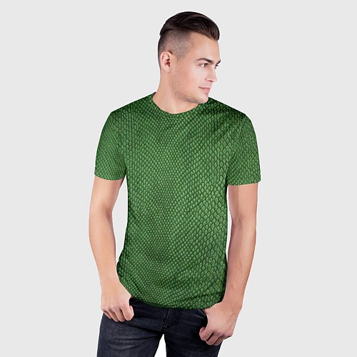 Мужская спорт-футболка Змеиная зеленая кожа / 3D-принт – фото 3