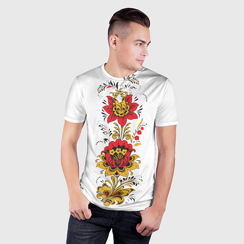 Мужская спорт-футболка Хохлома: цветы / 3D-принт – фото 3