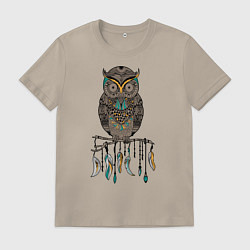 Футболка хлопковая мужская Сова-шаман, цвет: миндальный
