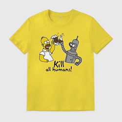 Футболка хлопковая мужская Kill all humans, цвет: желтый