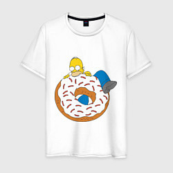 Футболка хлопковая мужская Гомер на пончике, цвет: белый