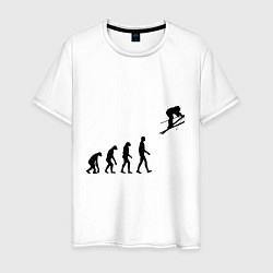 Футболка хлопковая мужская Эволюция лыжник, цвет: белый
