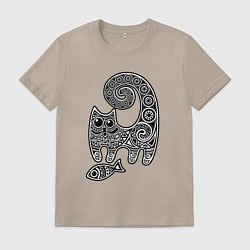 Футболка хлопковая мужская Кот3, цвет: миндальный