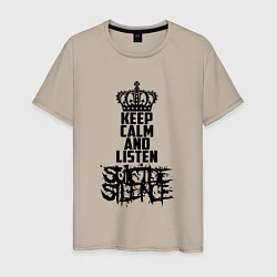 Футболка хлопковая мужская Keep Calm & Listen Suicide Silence, цвет: миндальный