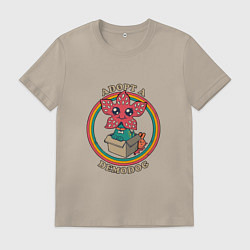 Футболка хлопковая мужская Adopt a Demodog, цвет: миндальный