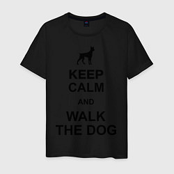 Футболка хлопковая мужская Keep Calm & Walk the dog, цвет: черный