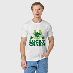 Футболка хлопковая мужская Lucky charm - подкова, цвет: белый — фото 2