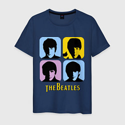 Футболка хлопковая мужская The Beatles: pop-art цвета тёмно-синий — фото 1