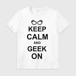 Футболка хлопковая мужская Кeep calm and geek on, цвет: белый