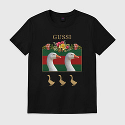 Футболка хлопковая мужская GUSSI: Flowers Style, цвет: черный