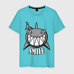 Футболка хлопковая мужская Shark Smile цвета бирюзовый — фото 1