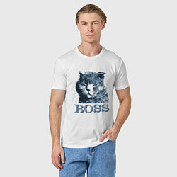 Футболка хлопковая мужская Boss cat, цвет: белый — фото 2