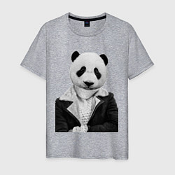 Футболка хлопковая мужская Панда в свитере, цвет: меланж