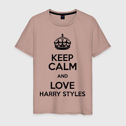 Футболка хлопковая мужская Keep Calm & Love Harry Styles цвета пыльно-розовый — фото 1