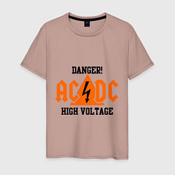 Футболка хлопковая мужская AC/DC: High Voltage, цвет: пыльно-розовый