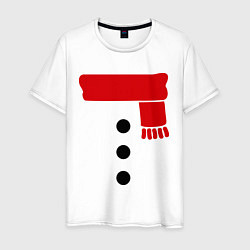 Футболка хлопковая мужская Снеговик, пуговицы и шарф, цвет: белый