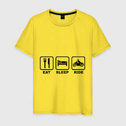 Футболка хлопковая мужская Eat Sleep Ride, цвет: желтый
