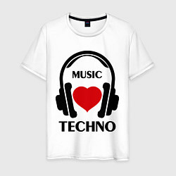 Футболка хлопковая мужская Techno Music is Love, цвет: белый