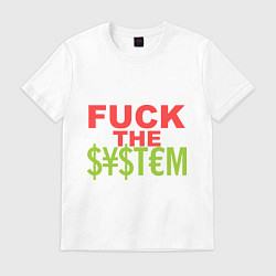Футболка хлопковая мужская Fuck the money system, цвет: белый