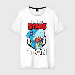 Футболка хлопковая мужская BRAWL STARS LEON SHARK, цвет: белый