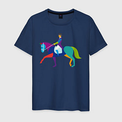 Футболка хлопковая мужская Всадник на коне, цвет: тёмно-синий