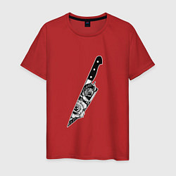 Футболка хлопковая мужская Нож В Цветах, цвет: красный