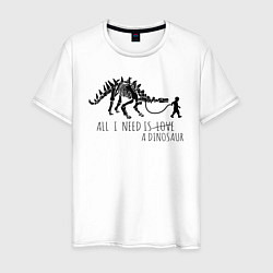 Футболка хлопковая мужская All a need is dinosaur, цвет: белый