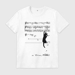 Футболка хлопковая мужская Music cat, цвет: белый