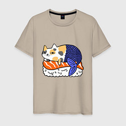 Футболка хлопковая мужская Sushi Cat, цвет: миндальный