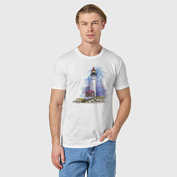 Футболка хлопковая мужская Crisp Point Lighthouse, цвет: белый — фото 2