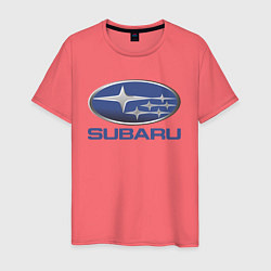 Футболка хлопковая мужская SUBARU, цвет: коралловый