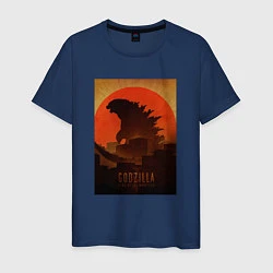 Футболка хлопковая мужская Godzilla and red sun, цвет: тёмно-синий