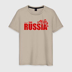 Футболка хлопковая мужская Russia, цвет: миндальный