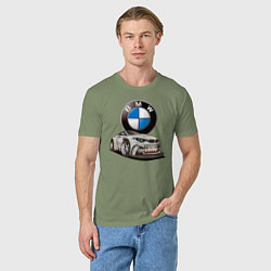 Футболка хлопковая мужская BMW оскал, цвет: авокадо — фото 2