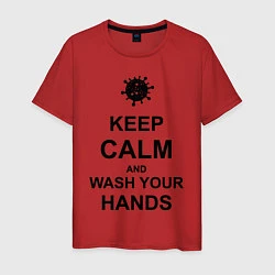 Футболка хлопковая мужская Keep Calm & Wash Hands, цвет: красный