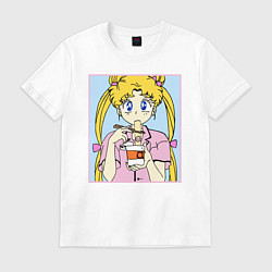 Футболка хлопковая мужская Sailor Moon Usagi Tsukino, цвет: белый