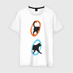 Футболка хлопковая мужская Portal Cat, цвет: белый