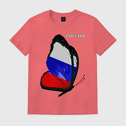 Футболка хлопковая мужская Россия, цвет: коралловый