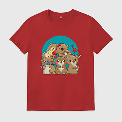 Футболка хлопковая мужская Милые морские выдры, цвет: красный