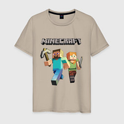 Футболка хлопковая мужская Персонажи игры Minecraft, цвет: миндальный