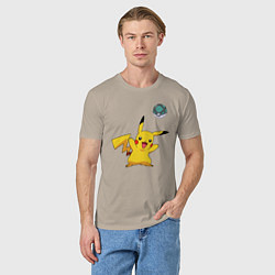 Футболка хлопковая мужская Pokemon pikachu 1, цвет: миндальный — фото 2