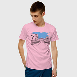 Футболка хлопковая мужская Азиатская улица, цвет: светло-розовый — фото 2