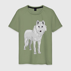 Футболка хлопковая мужская Белый волк, цвет: авокадо