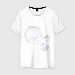 Футболка хлопковая мужская Котик в пузыре, белый, цвет: белый