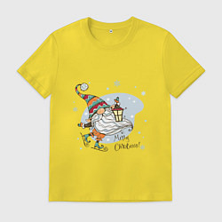 Футболка хлопковая мужская Рождественский гном, цвет: желтый