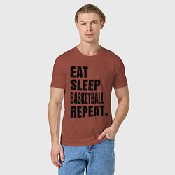 Футболка хлопковая мужская EAT SLEEP BASKETBALL REPEAT, цвет: кирпичный — фото 2