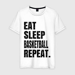 Футболка хлопковая мужская EAT SLEEP BASKETBALL REPEAT, цвет: белый