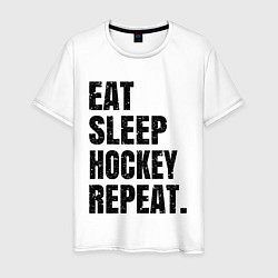 Футболка хлопковая мужская EAT SLEEP HOCKEY REPEAT, цвет: белый