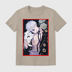 Футболка хлопковая мужская Сатору гото С кошечкой, цвет: миндальный