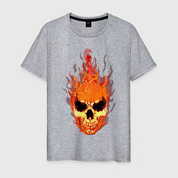 Футболка хлопковая мужская Fire flame skull, цвет: меланж